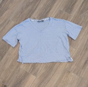 Tahari Linen V-Neck Cropped T-Shirt